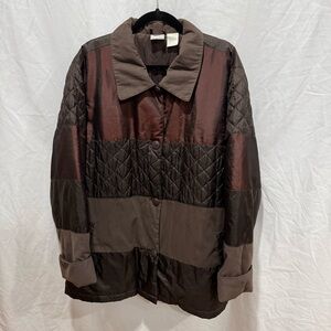 Blair Quilted Colorblock Button Front Jacket Brown Patchwork 2XL Lightweight